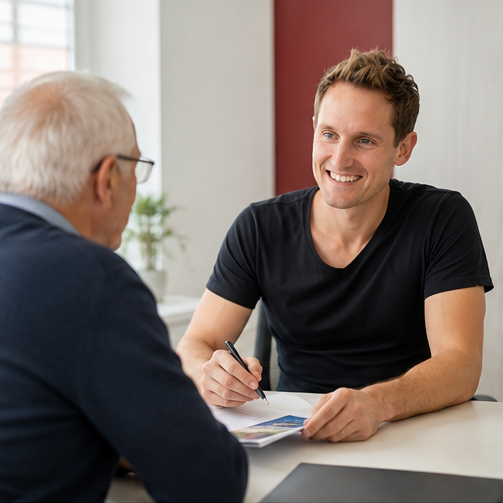 Dr. Felix Schmuck im Gespräch mit einem Patienten